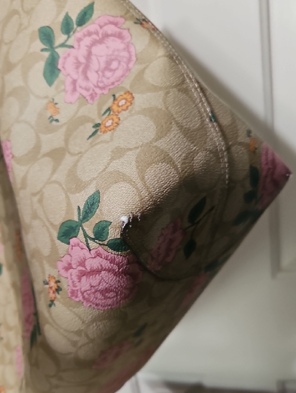Coach EUC Signature City Tote Floral with Pink Trim, Reversible - Picture 6 of 13